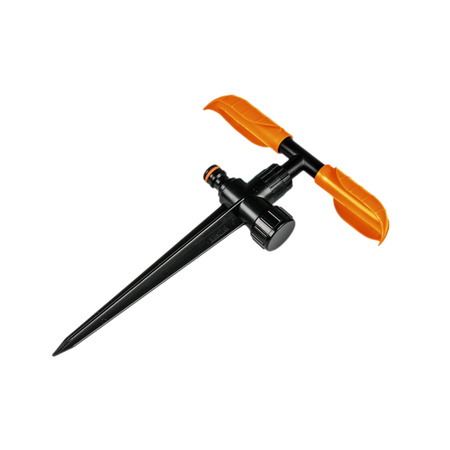 Zraszacz ogrodniczy obrotowy 2-ramienny wbijany regulowany (czarny) Bradas