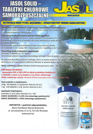 Preparat dezynfekcyjny JASOL SOLID 1kg - 320 tab. - ZESTAW 6 OPAKOWAŃ