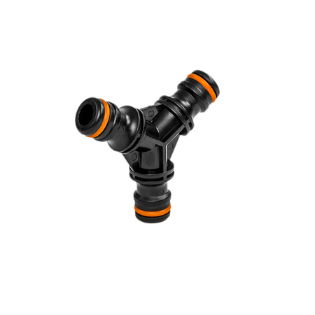 Trójnik szybkozłączek ogrodniczych plastikowy KLIK męski x KLIK męski x KLIK męski (czarny) Bradas