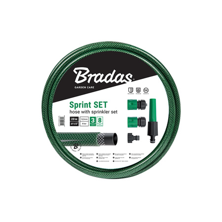 Wąż ogrodniczy SPRINT 1/2" 20m + prądownica + szybkozłączki Bradas