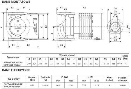 Pompa obiegowa C.O. 50POe60 A/B MEGA1 LFP